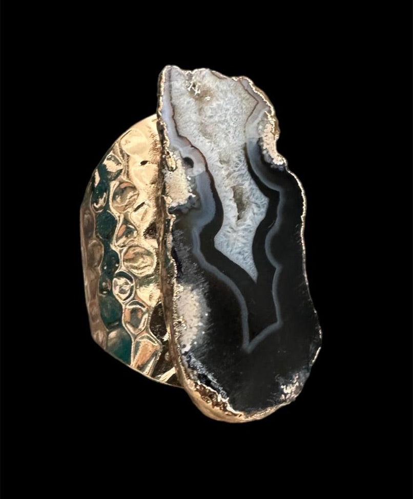 Black Agate Gold Ring