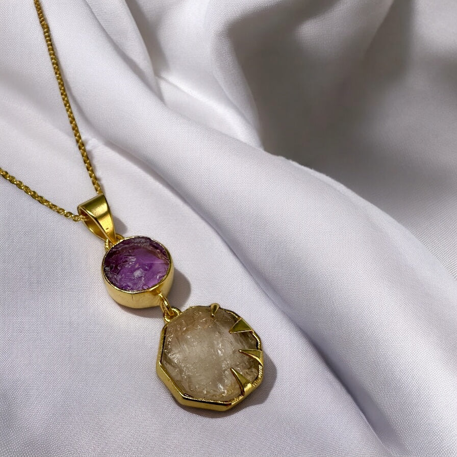 Rose Ember Ruby & Rose Quartz Pendant Necklace