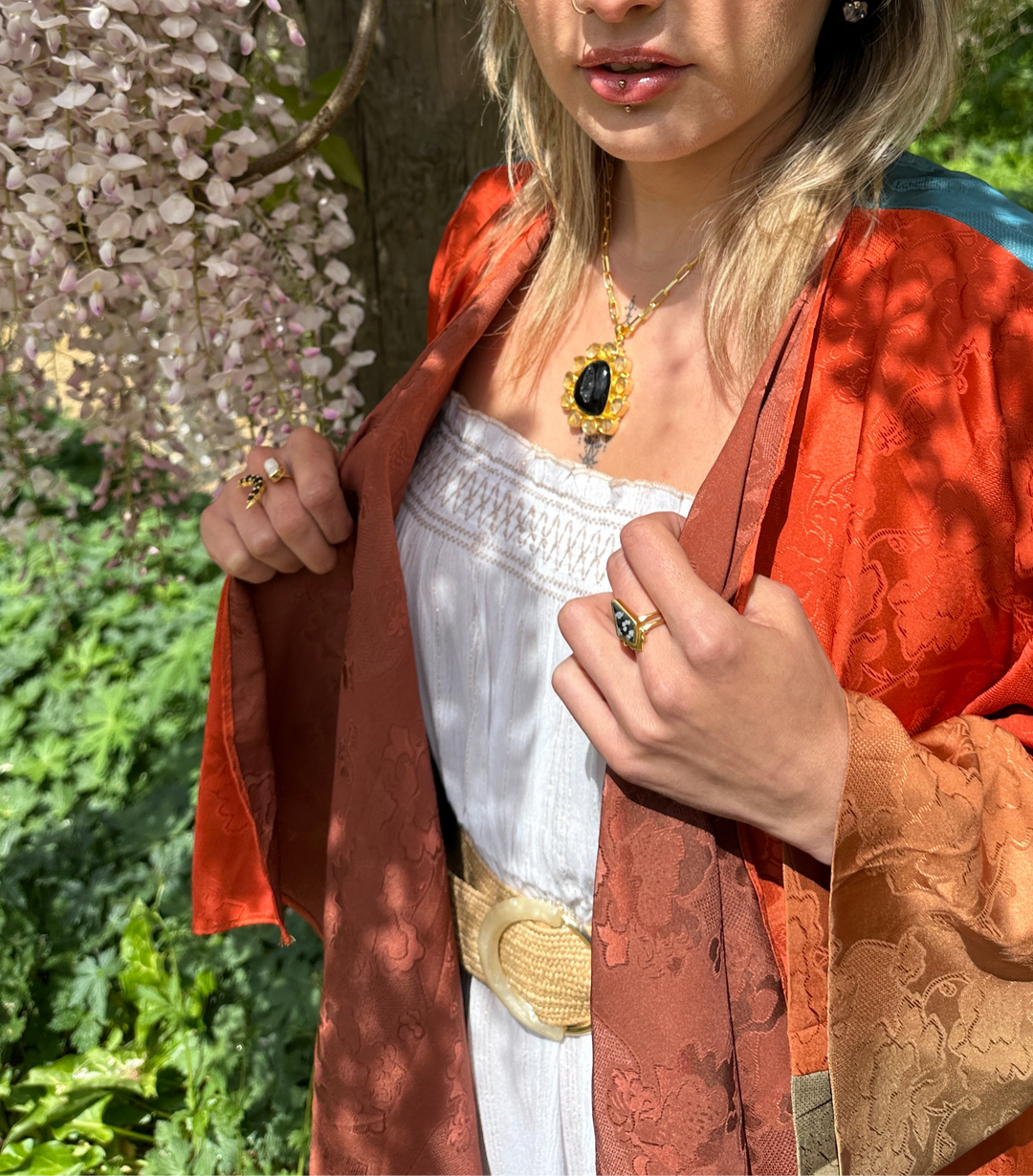 Agate And Citrine Solar Bloom Pendant Necklace