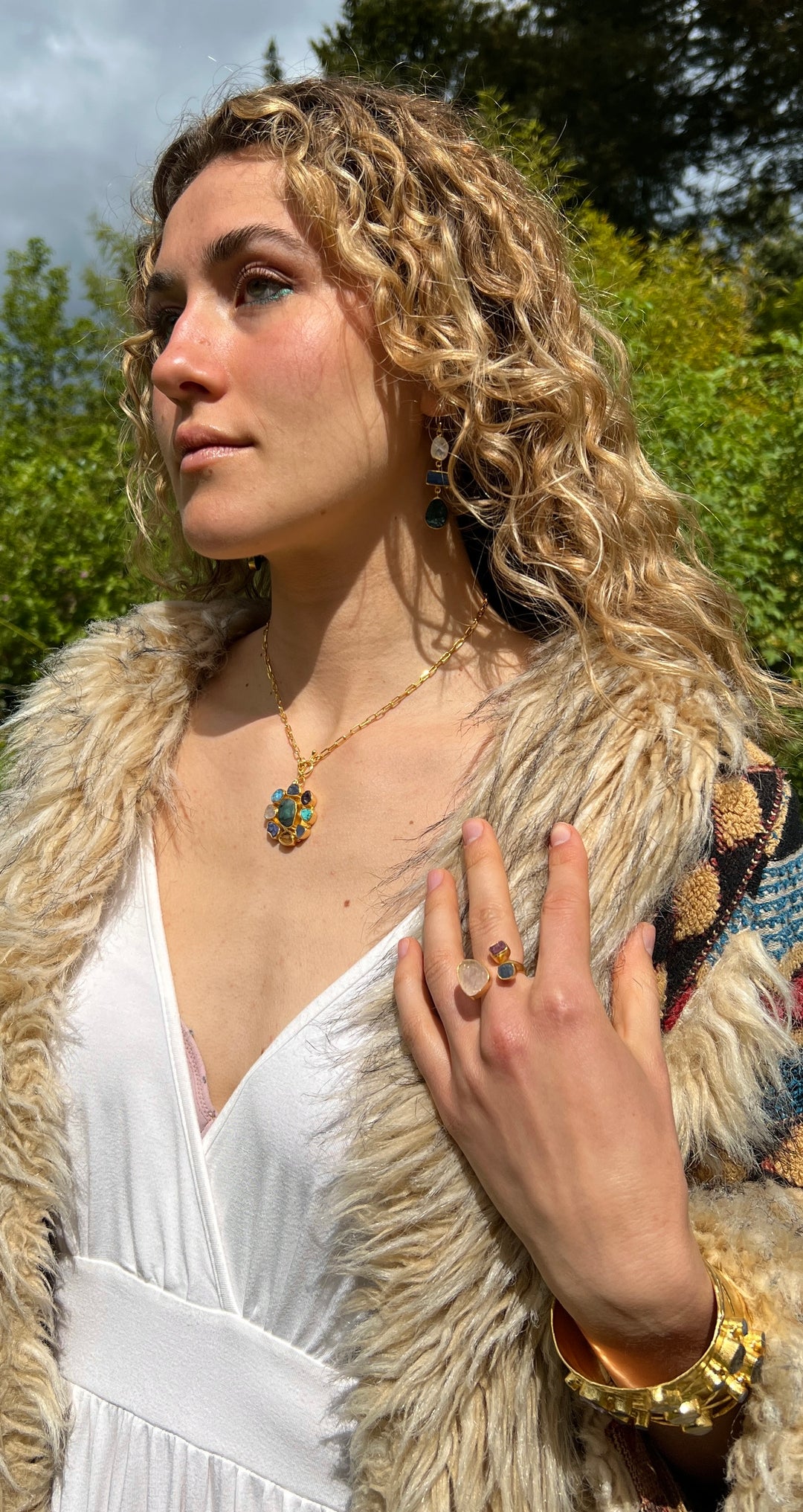 Trinity of Her Heart Rose Quartz, Aquamarine And Ruby Ring