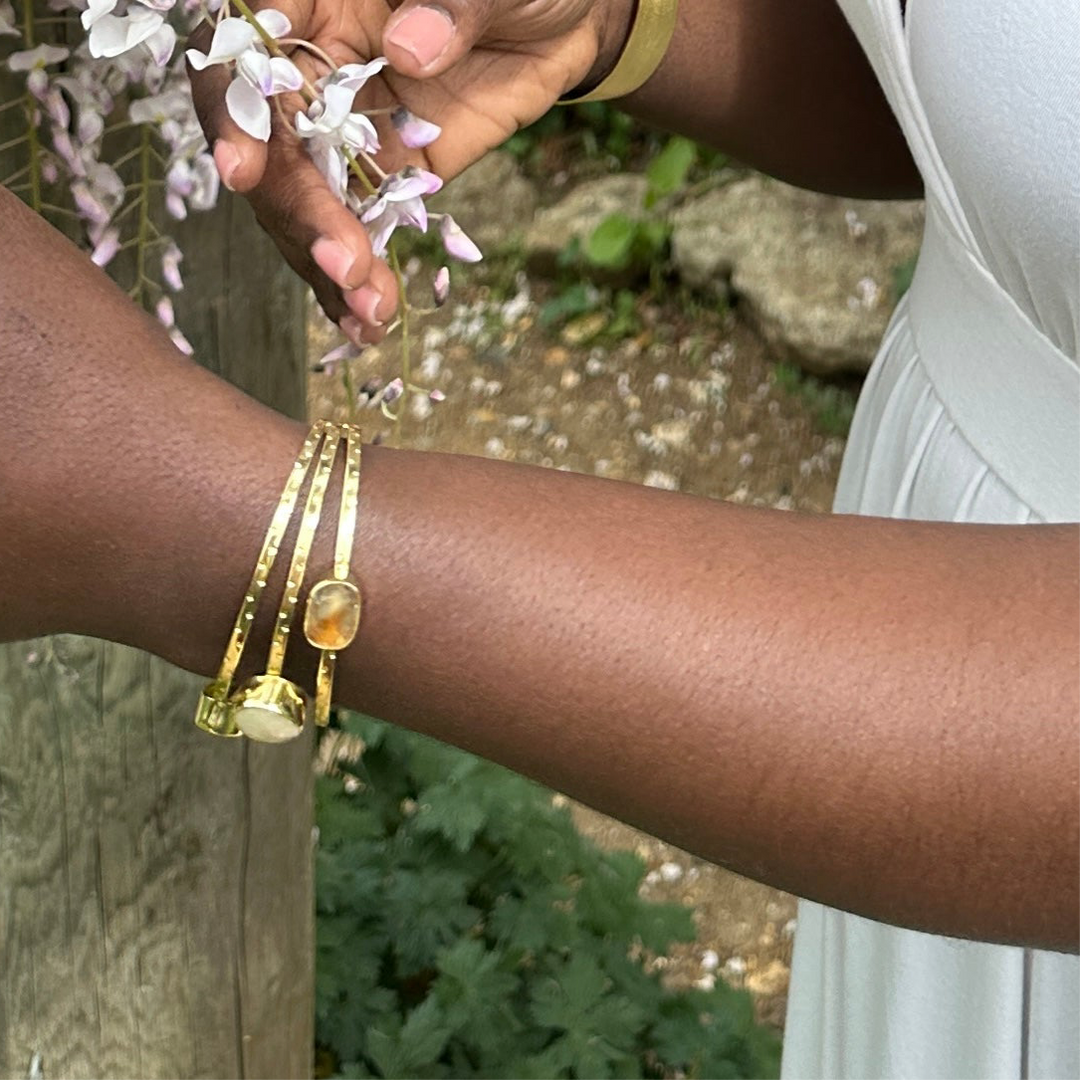 Golden Radiance Citrine And Pearl Bangle