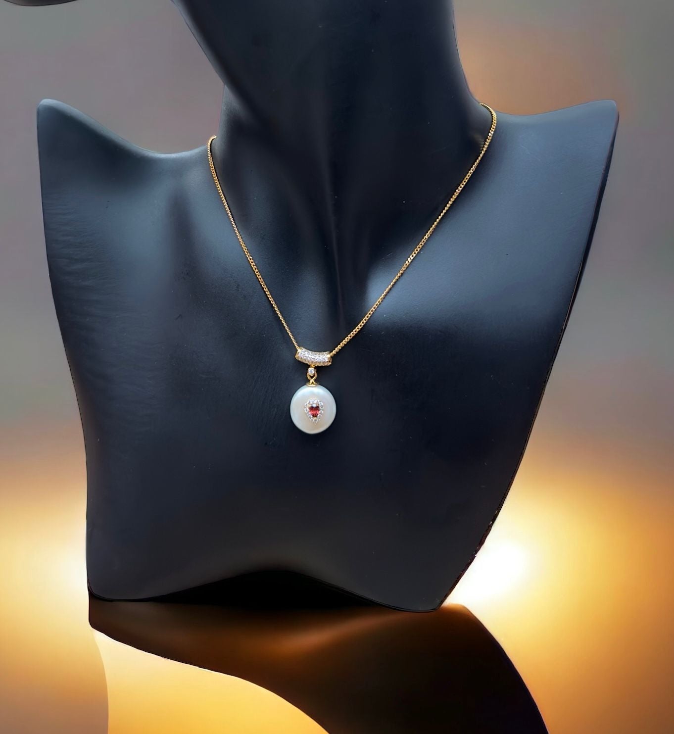 Chic Water Pearl, Ruby And Zirconia Pendant