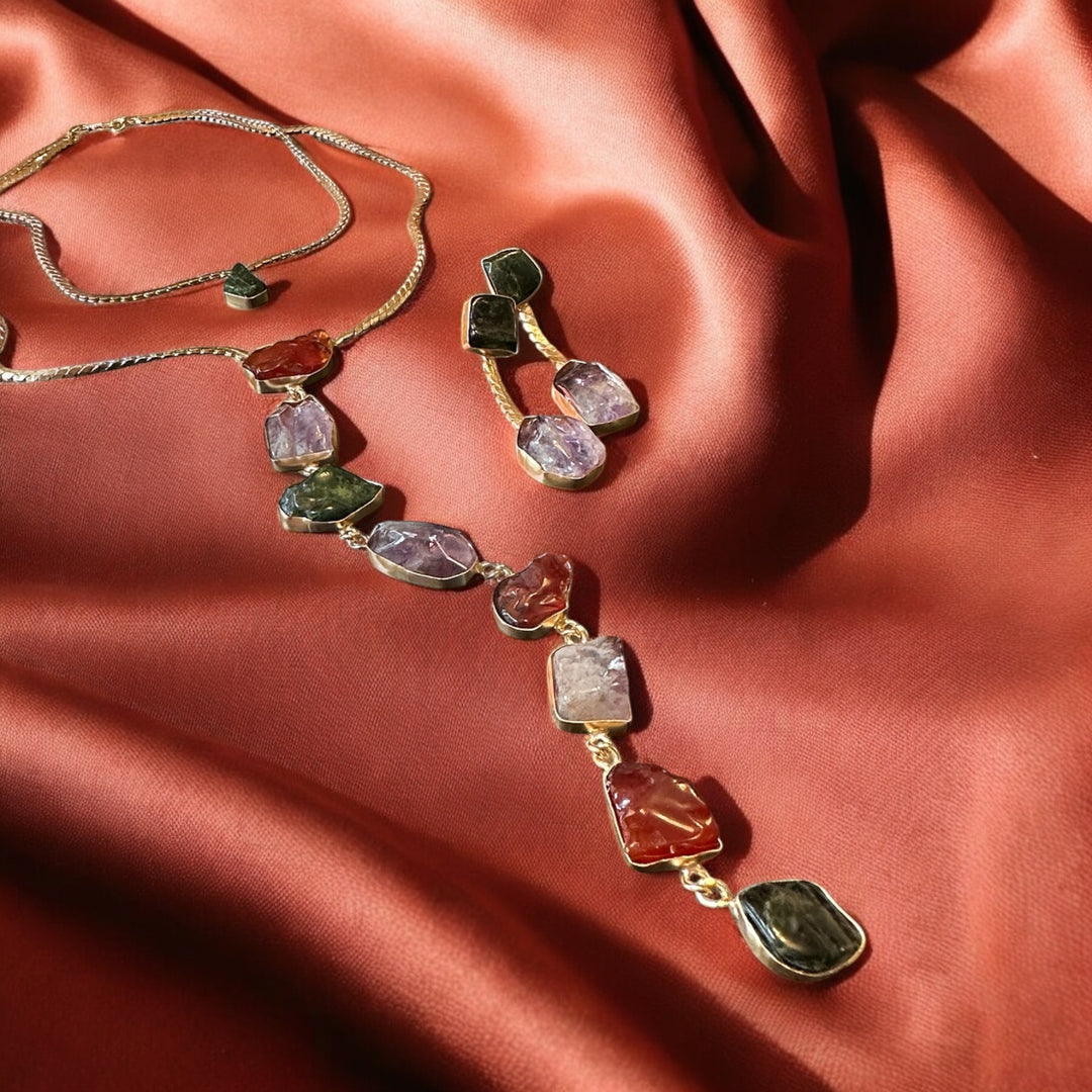 Athena’s Light Empowering Goddess Necklace
with Carnelian, Amethyst & Emerald Crystals