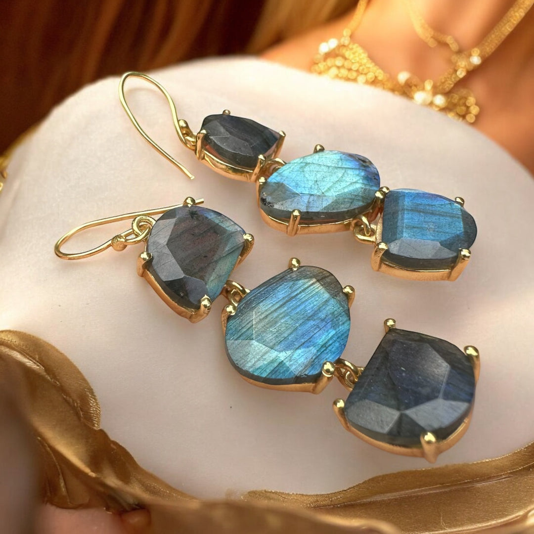 Mystical Labradorite Three-Tierd Earrings