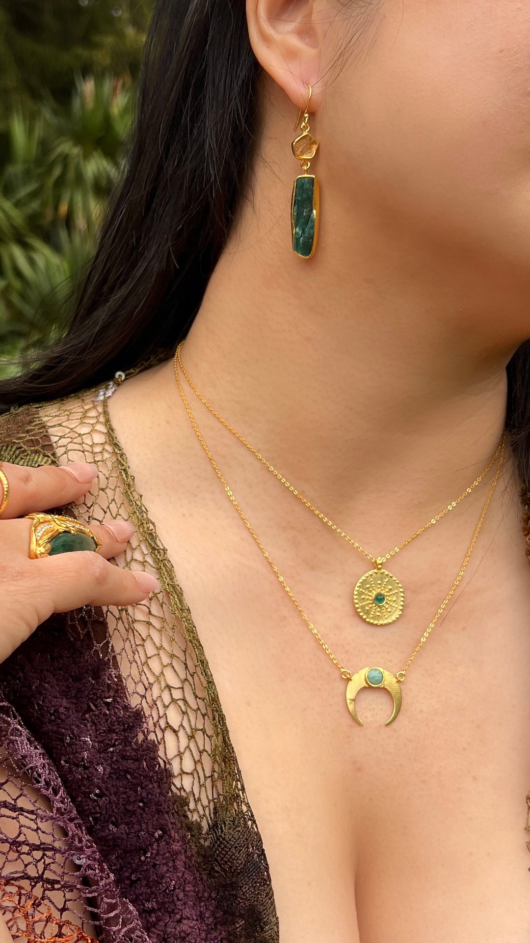 Emerald Lunar Heart Pendant Necklace