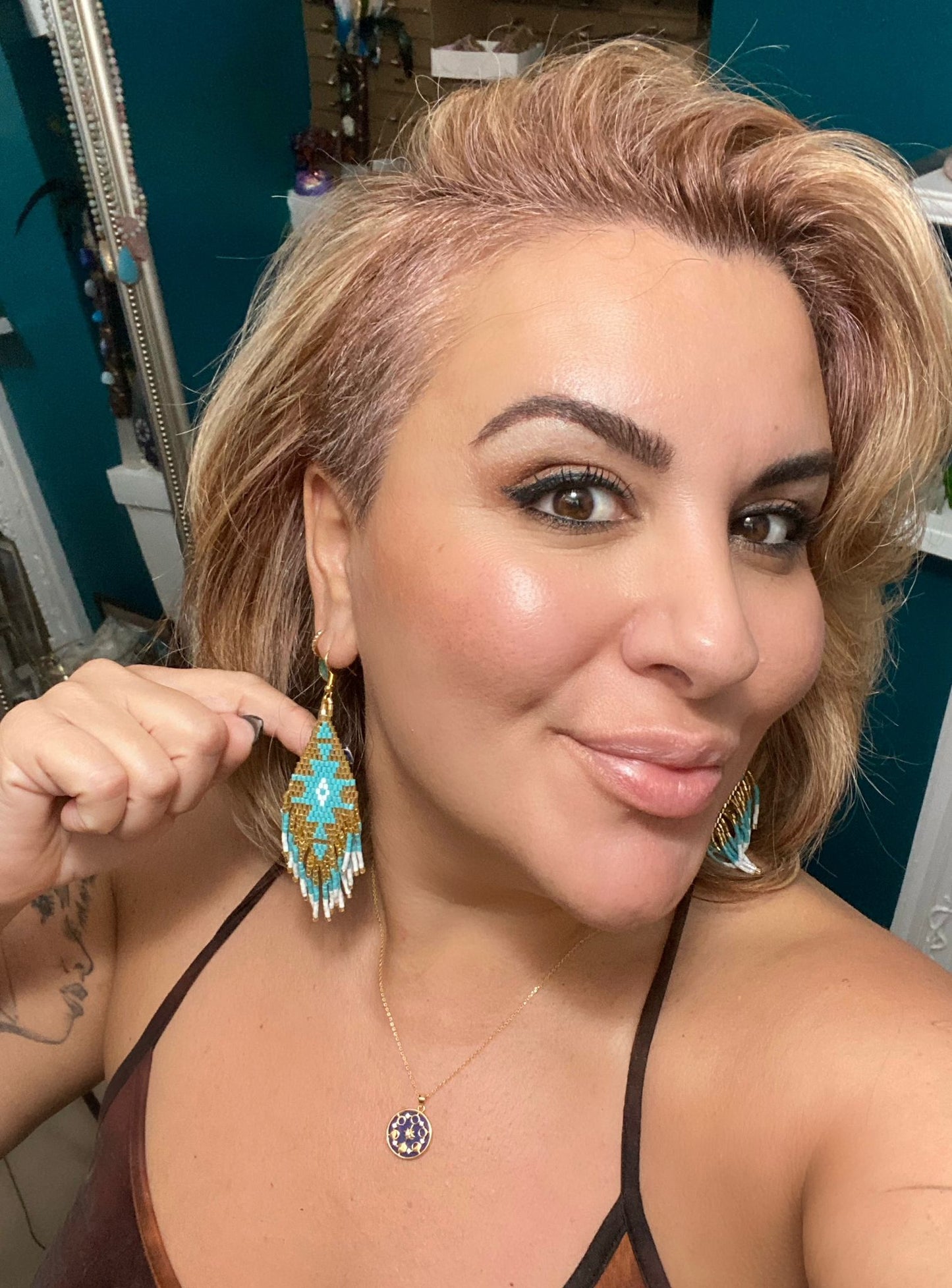 AZTEC GOLD /BLUE &WHITE EARRINGS