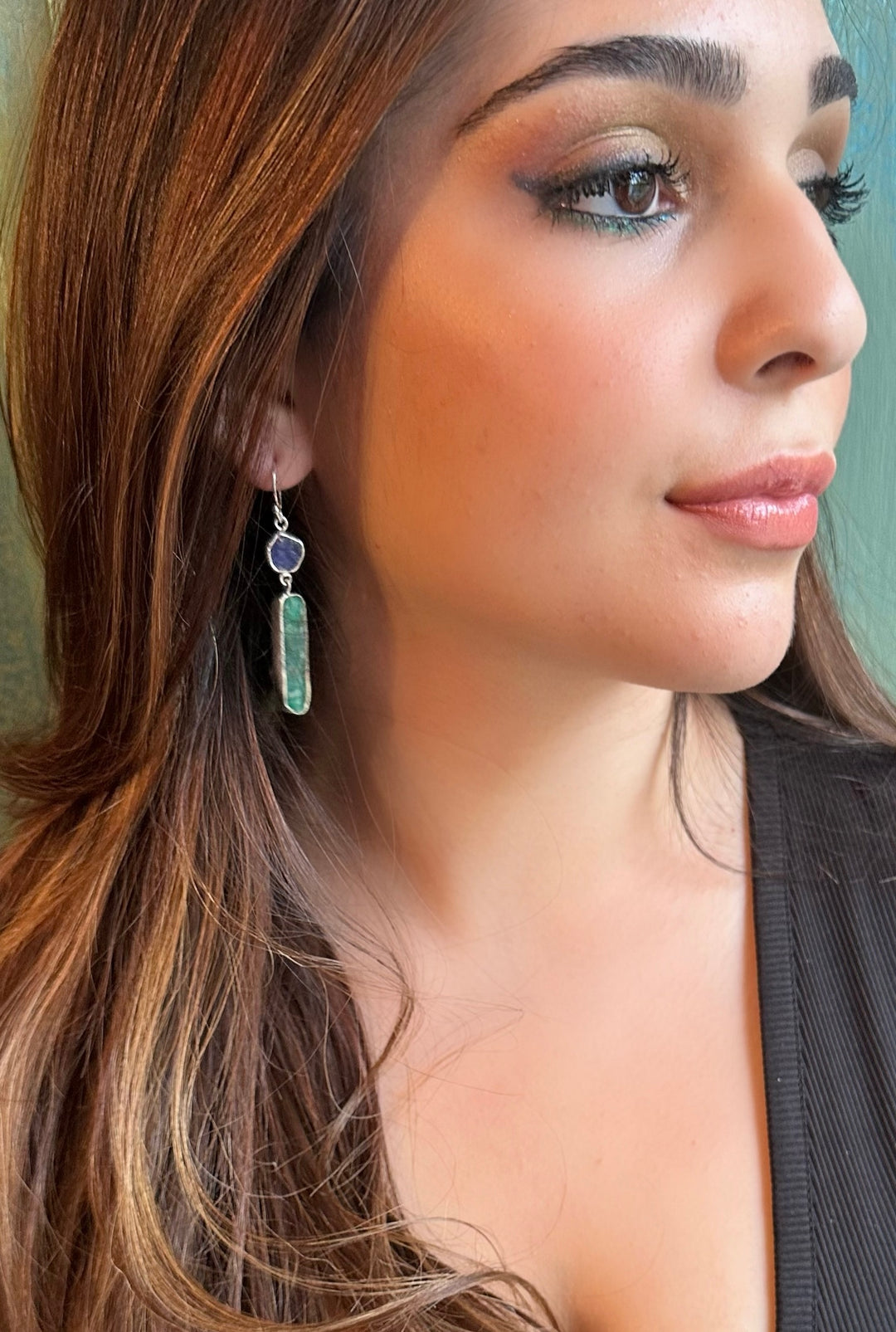 Ethnic Allure Kyanite & Emerald Silver Earrings