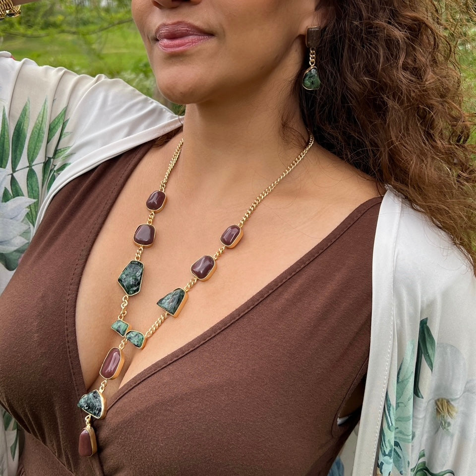 The Elaria Necklace In Red Jasper And Emerald