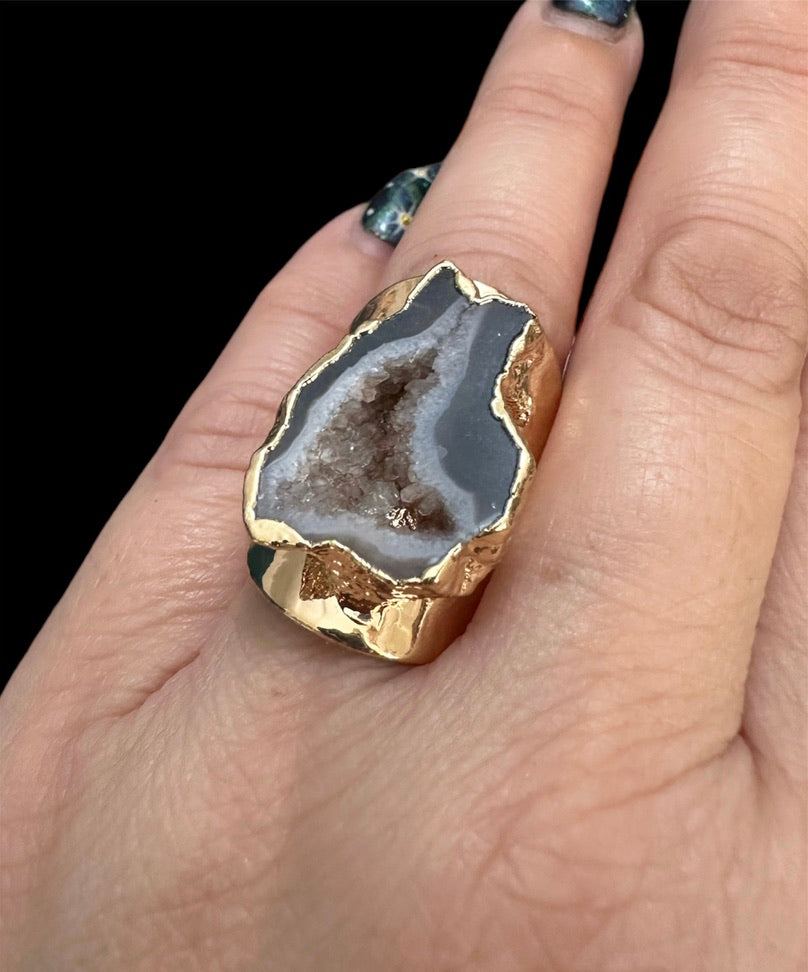 Black Agate Gold Ring