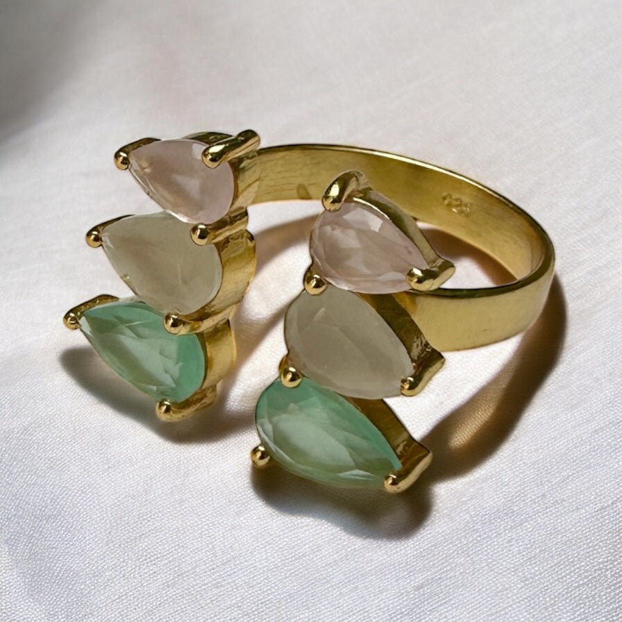 Aurora’s Whisper Topaz Rose Quartz Ring