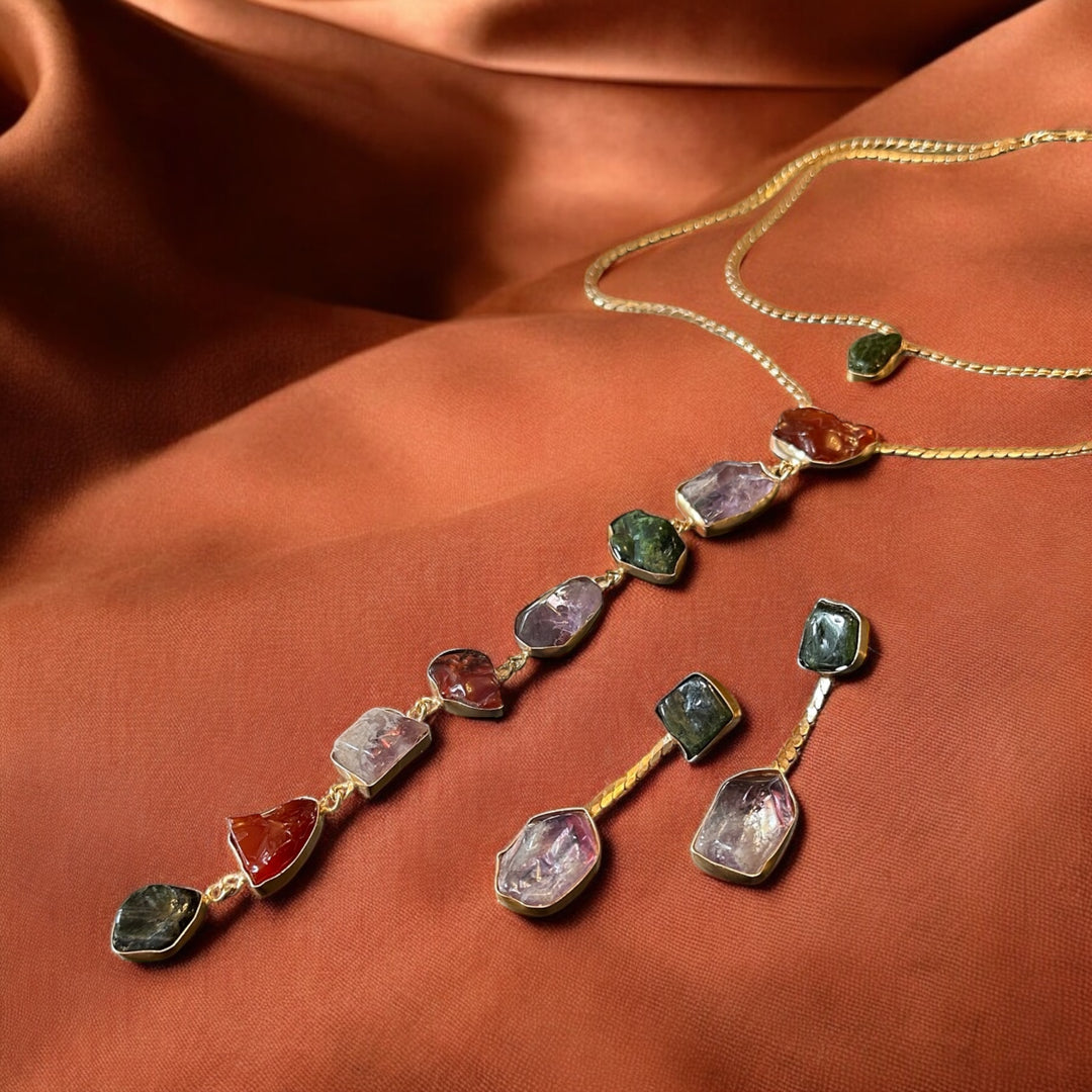 Athena’s Light Empowering Goddess Necklace
with Carnelian, Amethyst & Emerald Crystals