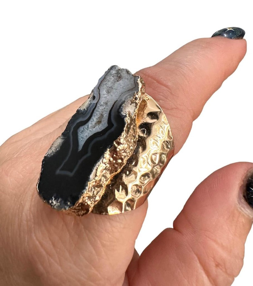Black Agate Gold Ring