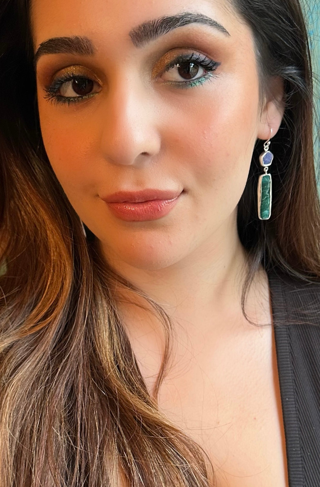 Ethnic Allure Kyanite & Emerald Silver Earrings