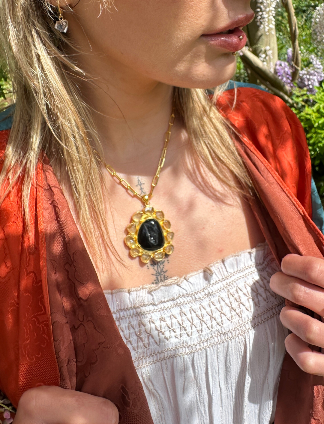 Agate And Citrine Solar Bloom Pendant Necklace