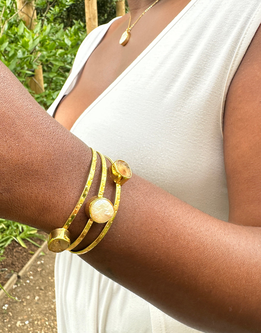 Golden Radiance Citrine And Pearl Bangle