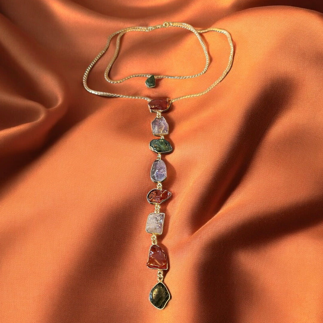 Athena’s Light Empowering Goddess Necklace
with Carnelian, Amethyst & Emerald Crystals