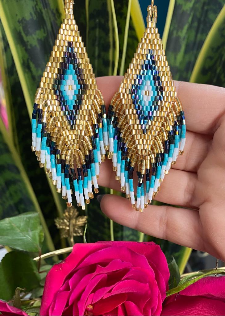 AZTEC GOLD /NAVY BLUE &WHITE EARRINGS