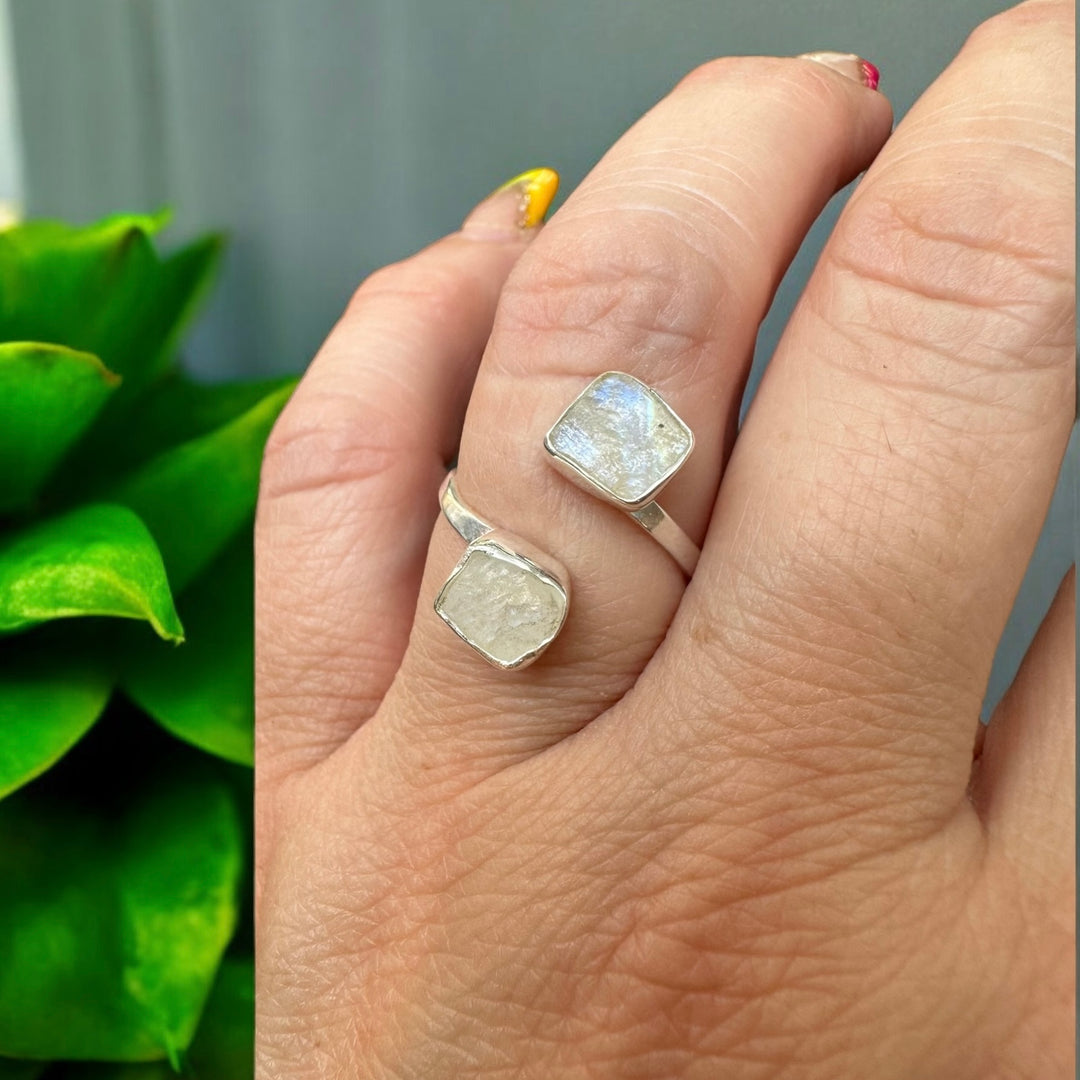 Infinity Rainbow Moonstone 925 Sterling Silver Wrap Ring
