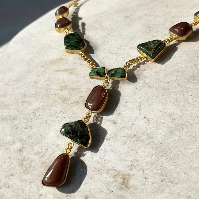 The Elaria Necklace In Red Jasper And Emerald