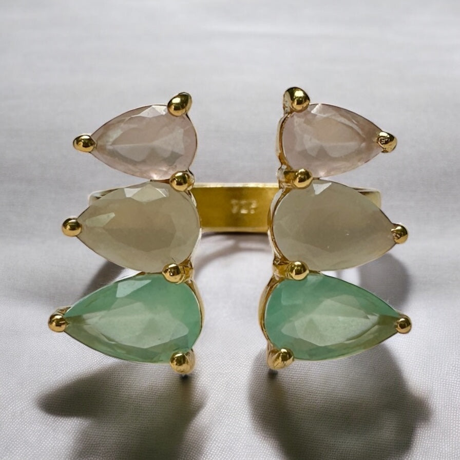 Aurora’s Whisper Topaz Rose Quartz Ring