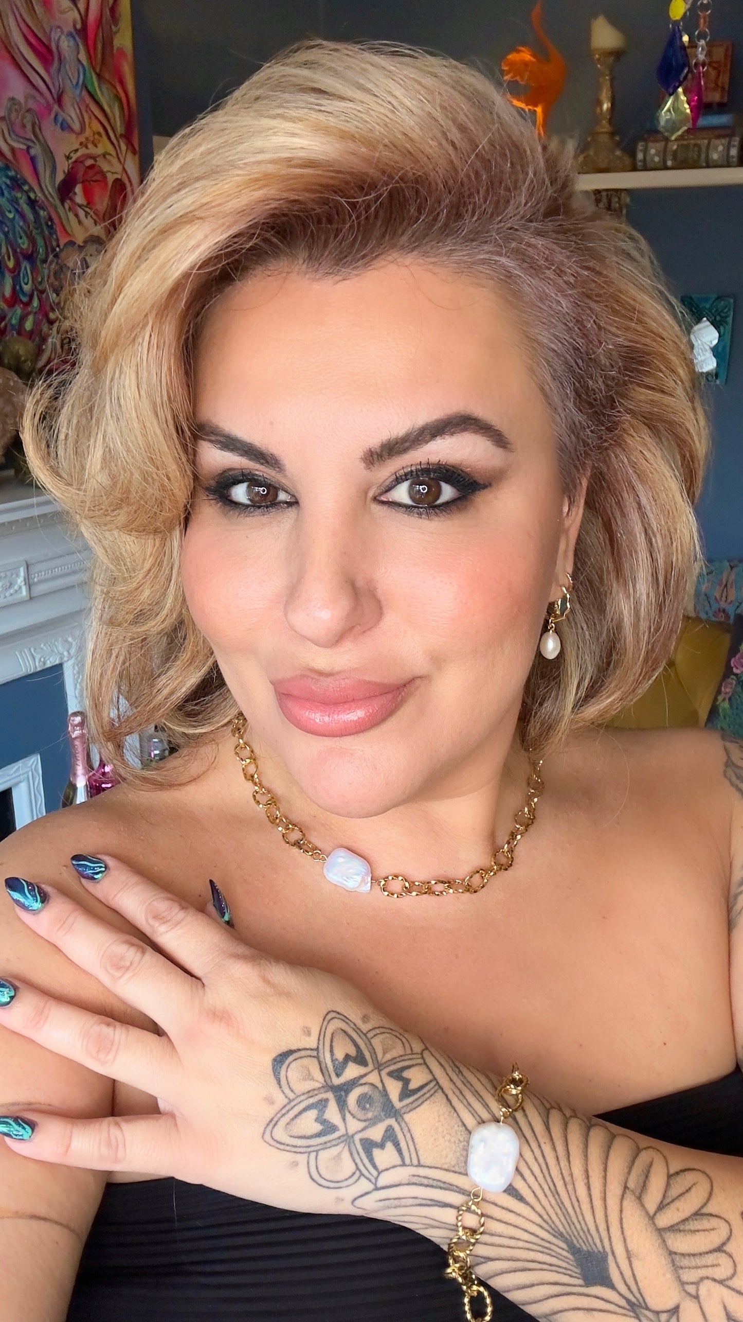 Gold Baroque Pearl Necklace
