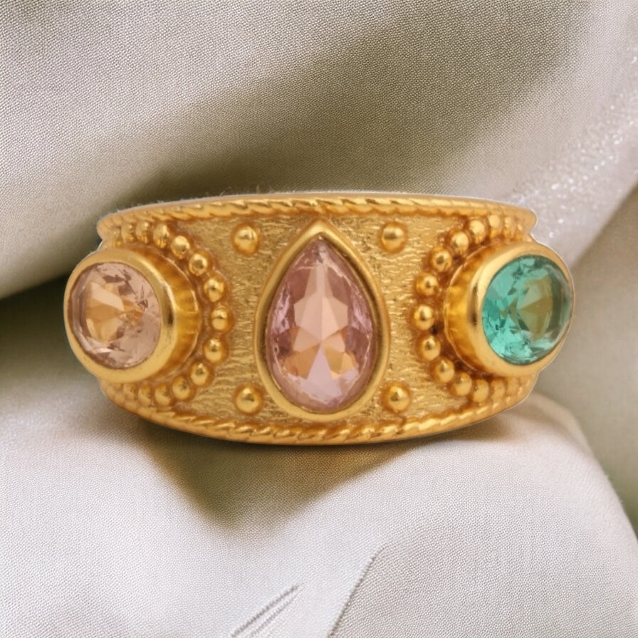 The Empress’s Awakening Rose Quartz And Topaz Ring