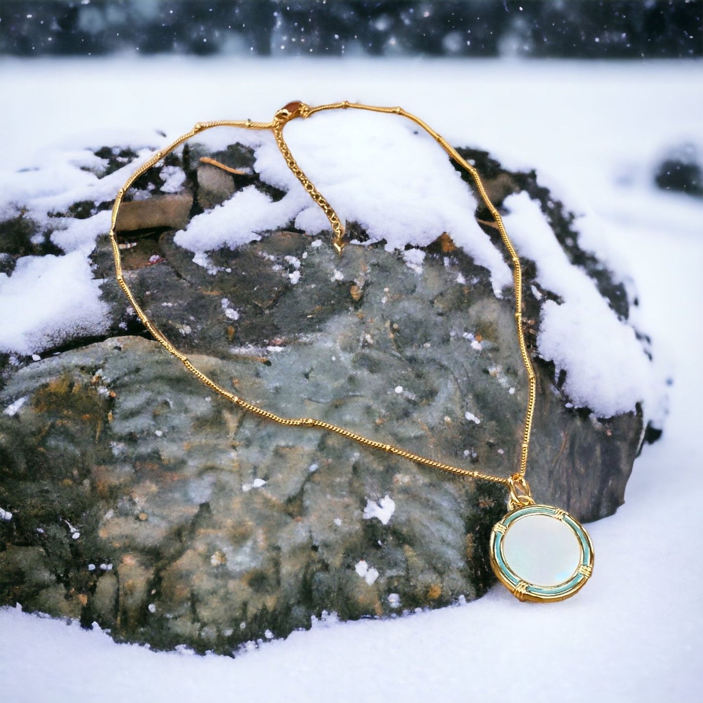 Abalone Zirconia Sphere Pendant Necklace
