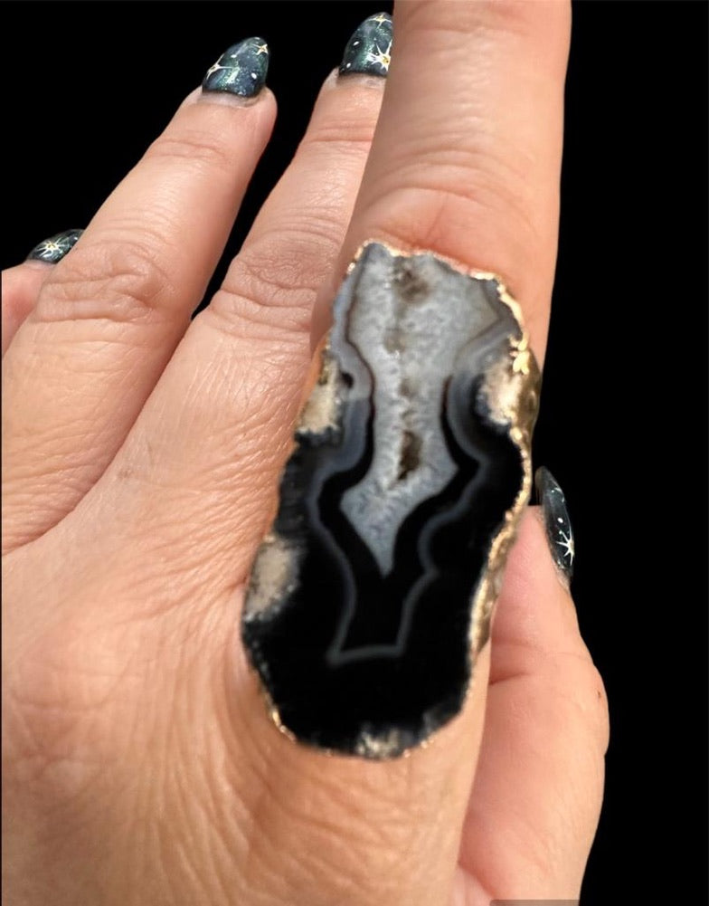 Black Agate Gold Ring