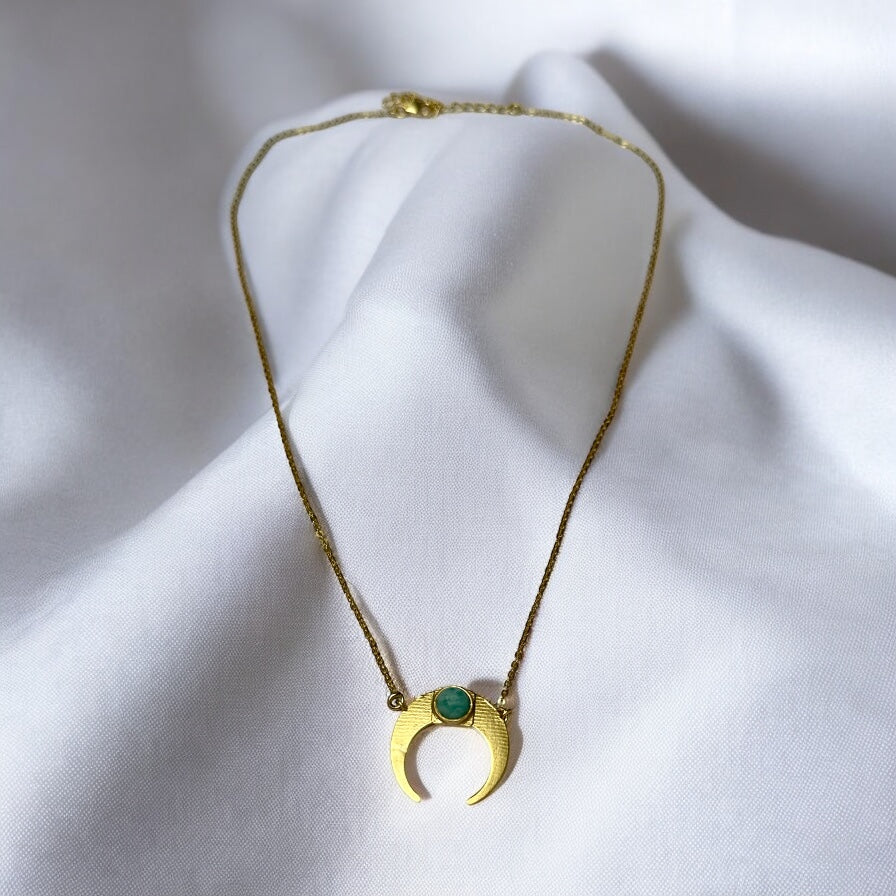 Emerald Lunar Heart Pendant Necklace