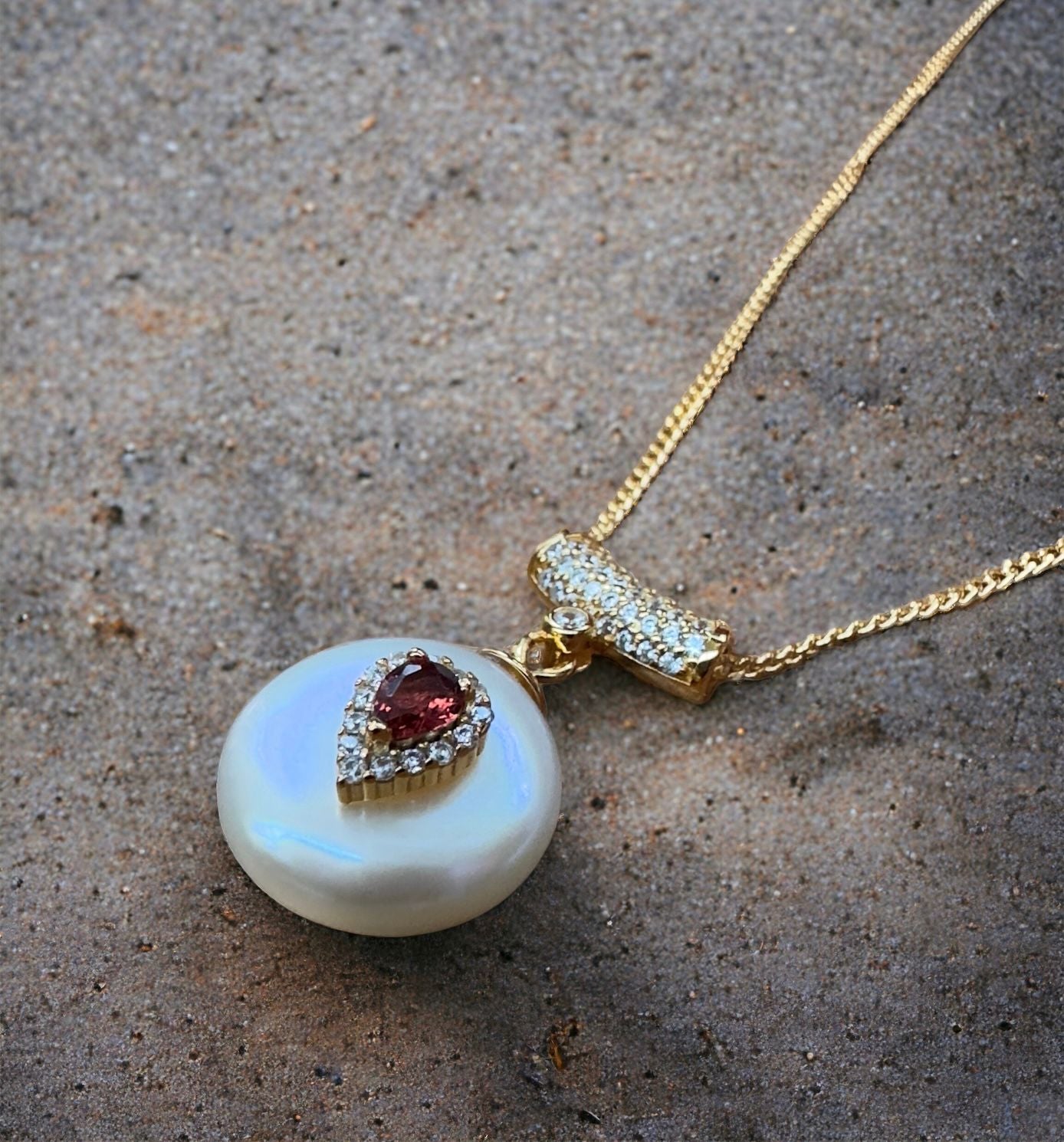 Chic Water Pearl, Ruby And Zirconia Pendant