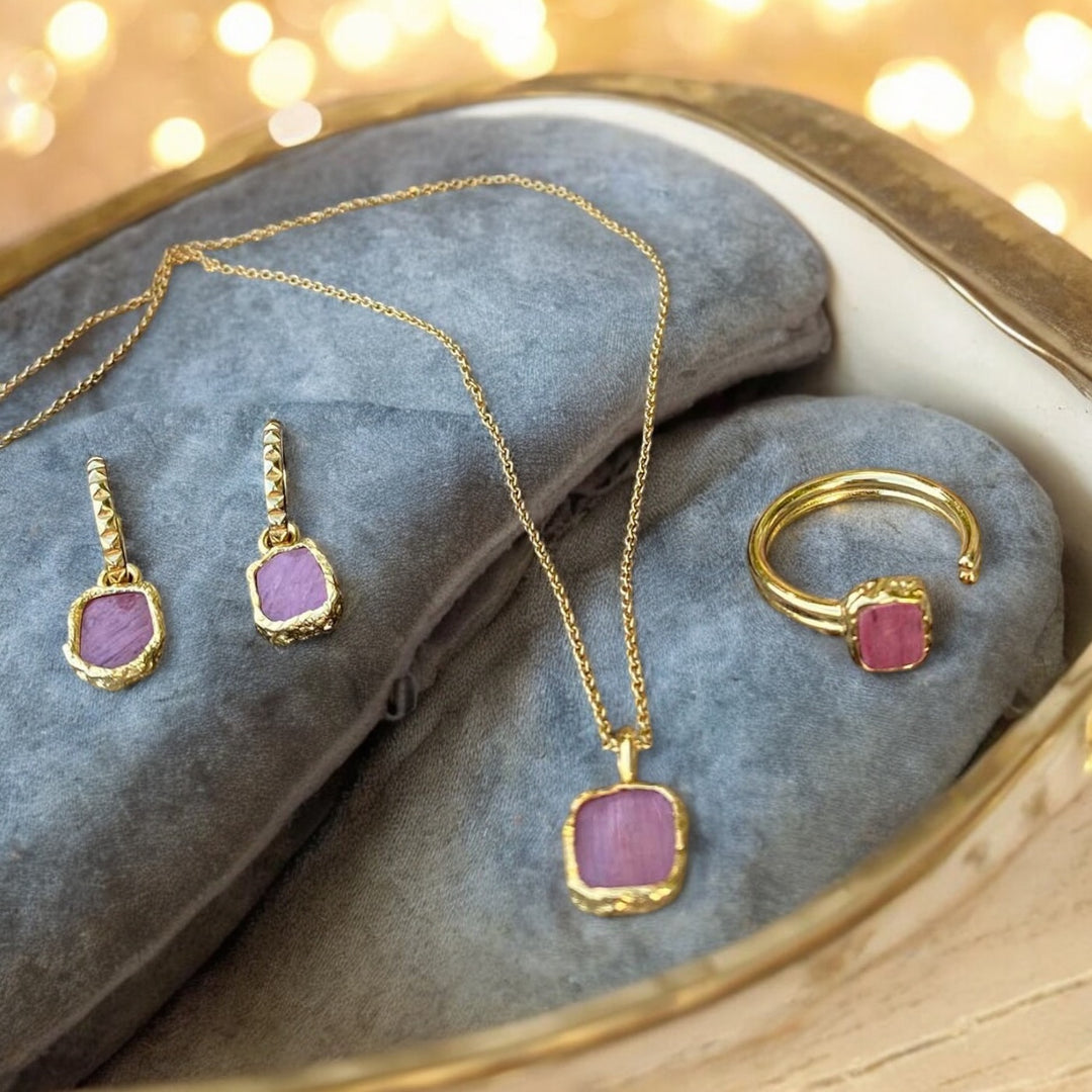 Zarif Collection Rhodochrosite 18k Gold Earings