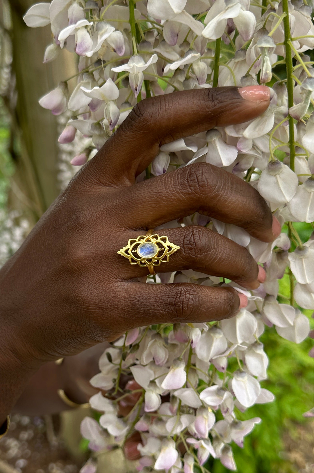 Goddess Bloom Rainbow Moonstone Ring