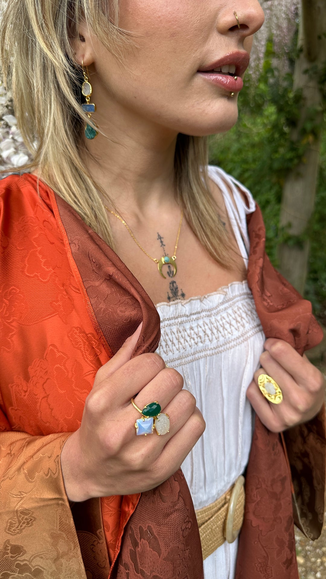 Three Wishes Opalite,Emerald And Sugar Druzy Ring