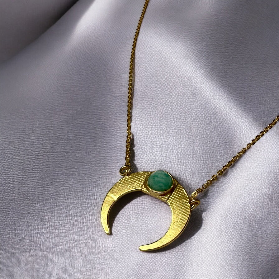 Emerald Lunar Heart Pendant Necklace