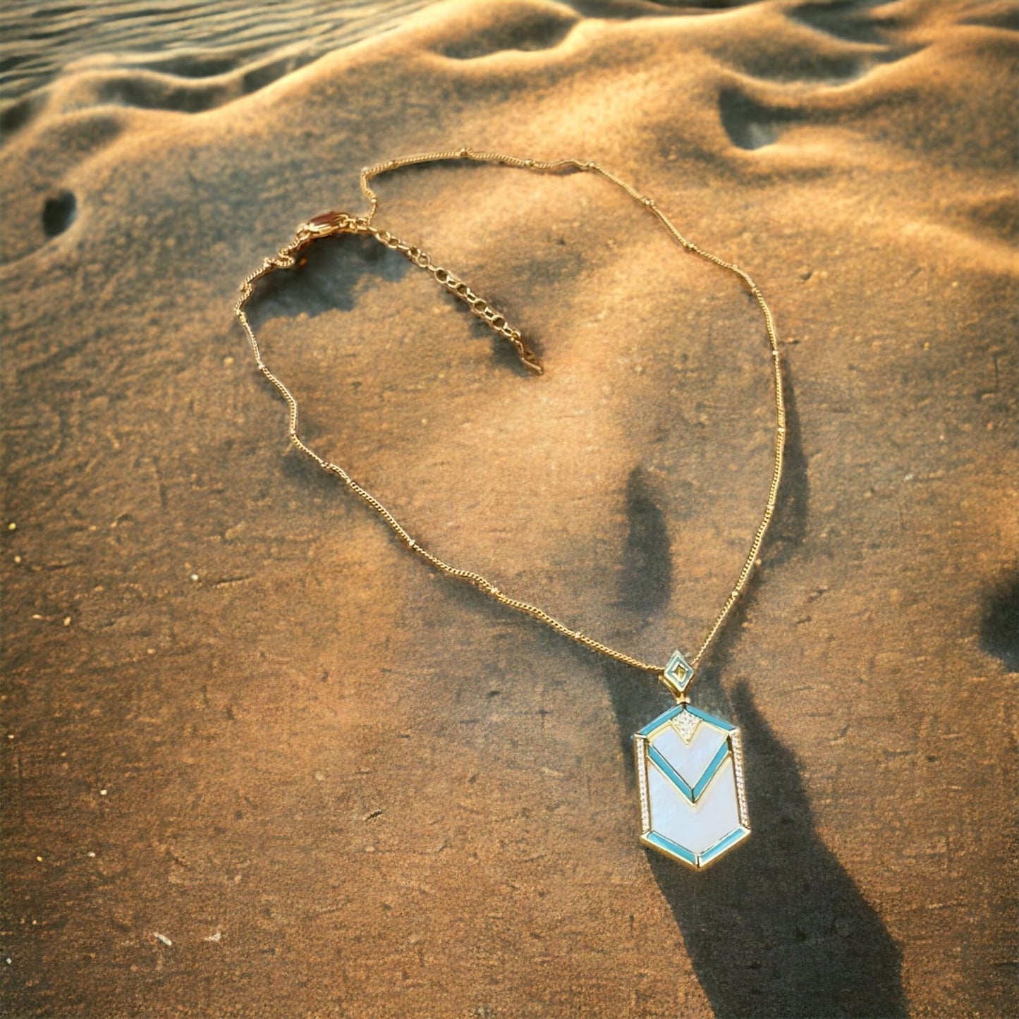 Abalone,Turquoise And Zirconia Pendant Necklace