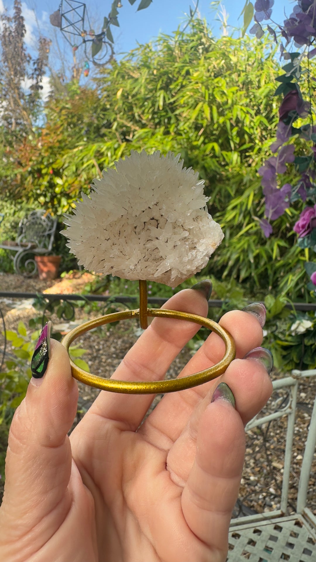 Unique shape clear Quartz Crystal Cluster on Stand