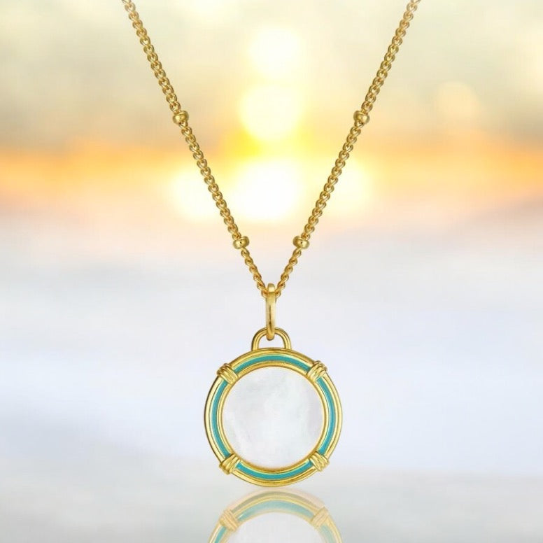 Abalone Zirconia Sphere Pendant Necklace