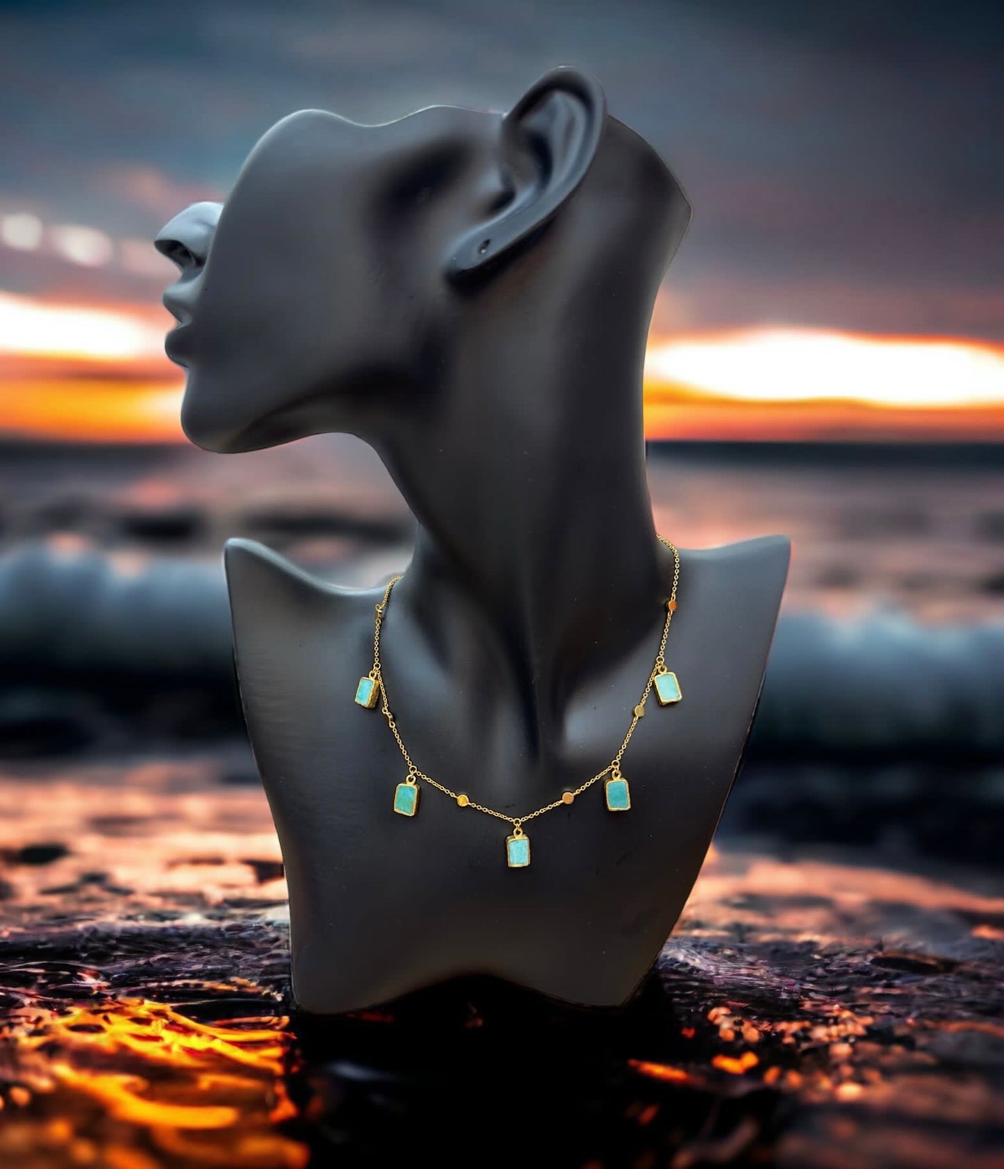 Amazonite Stone 18k Gold Plated Necklace