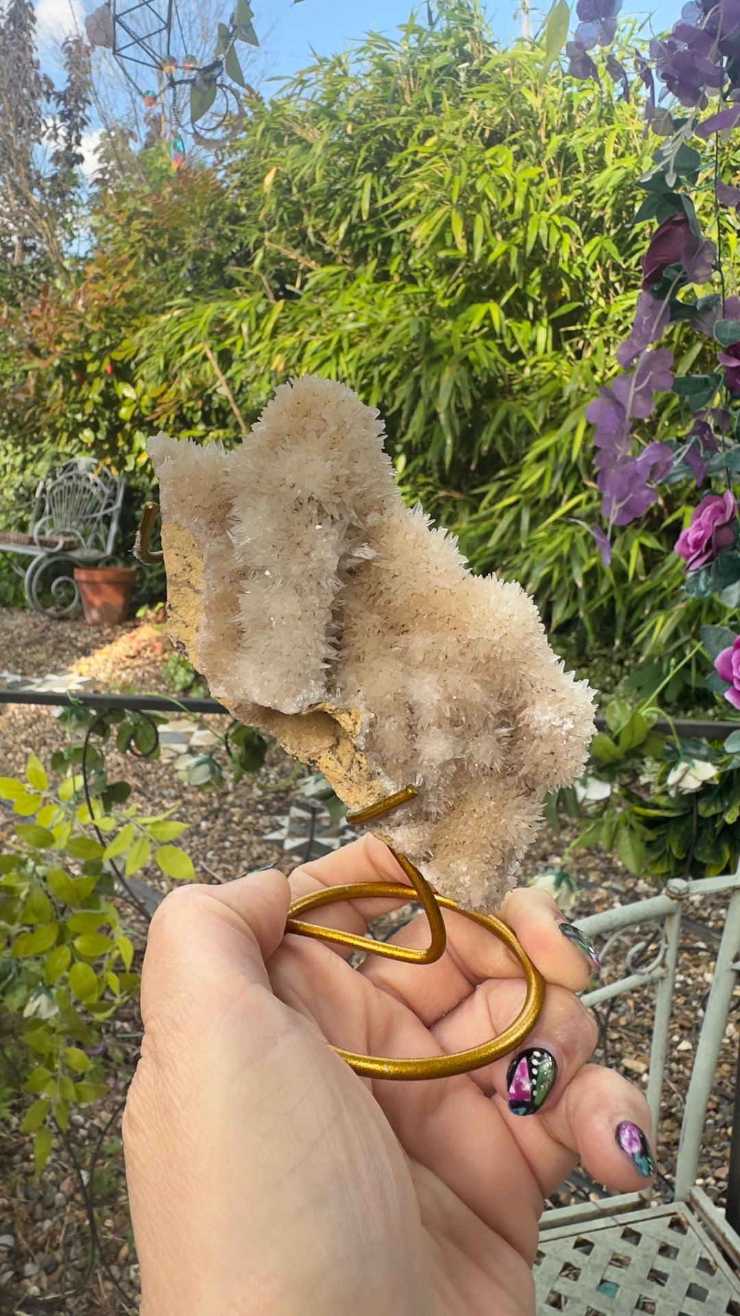Dog shape Quartz Crystal Cluster on Stand