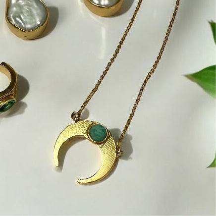 Emerald Lunar Heart Pendant Necklace