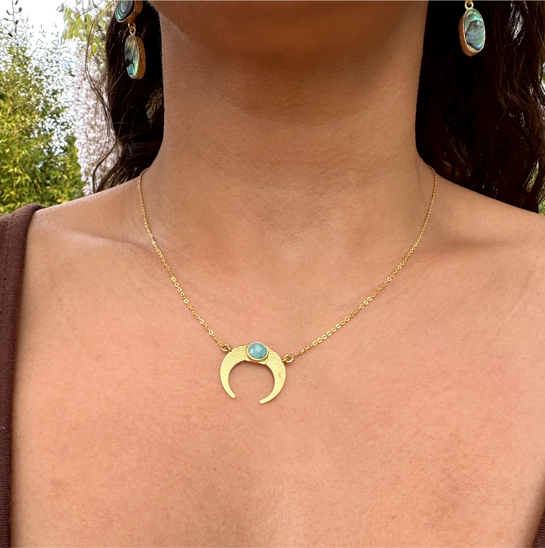 Emerald Lunar Heart Pendant Necklace