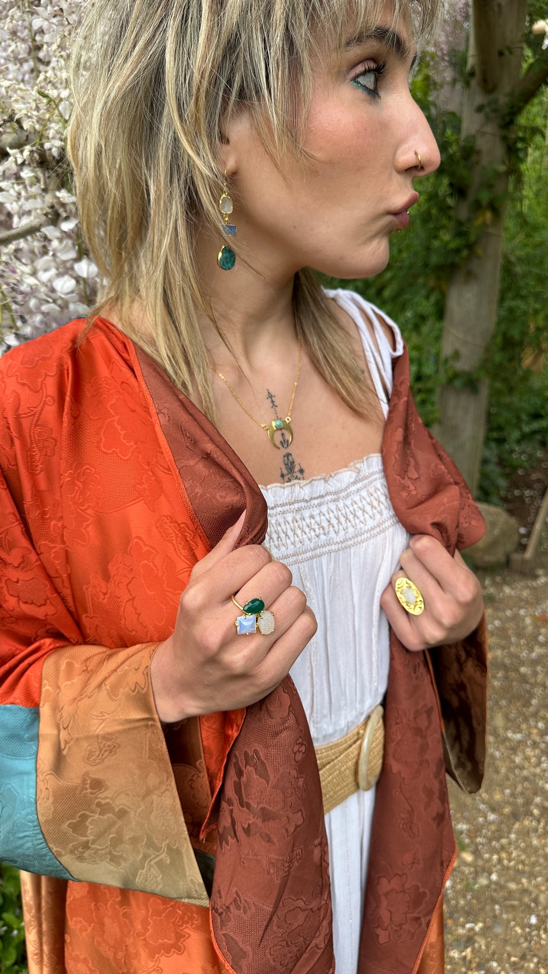 Three Wishes Opalite,Emerald And Sugar Druzy Ring