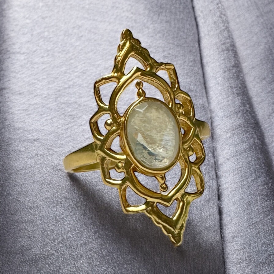 Goddess Bloom Rainbow Moonstone Ring