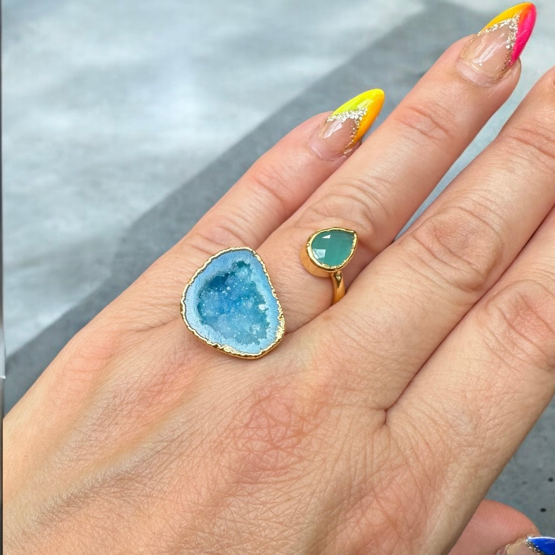 Infinity Collection Blue Agate Druzy & Aquamarine Ring