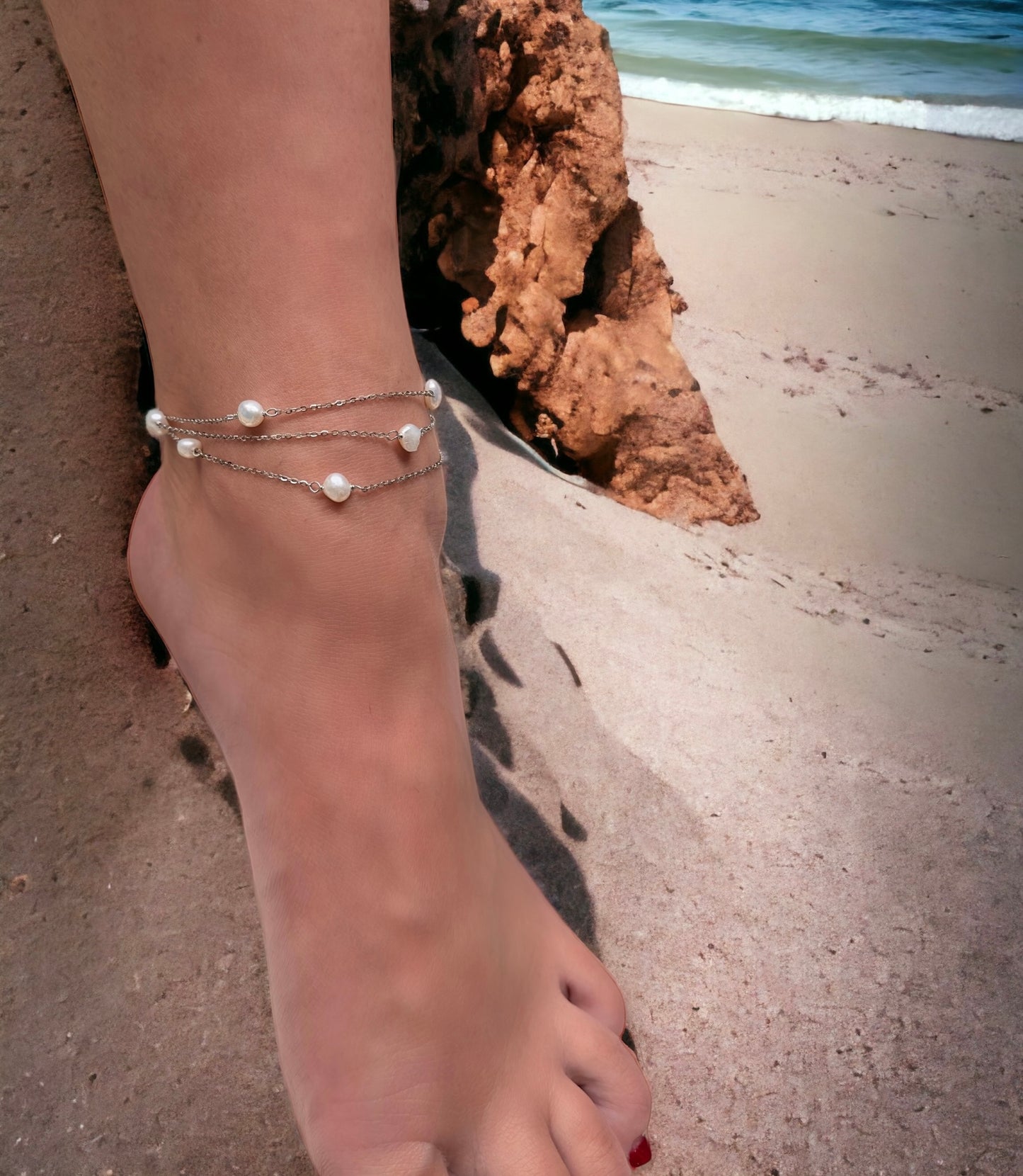 925 Sterling Silver Pearl Anklet