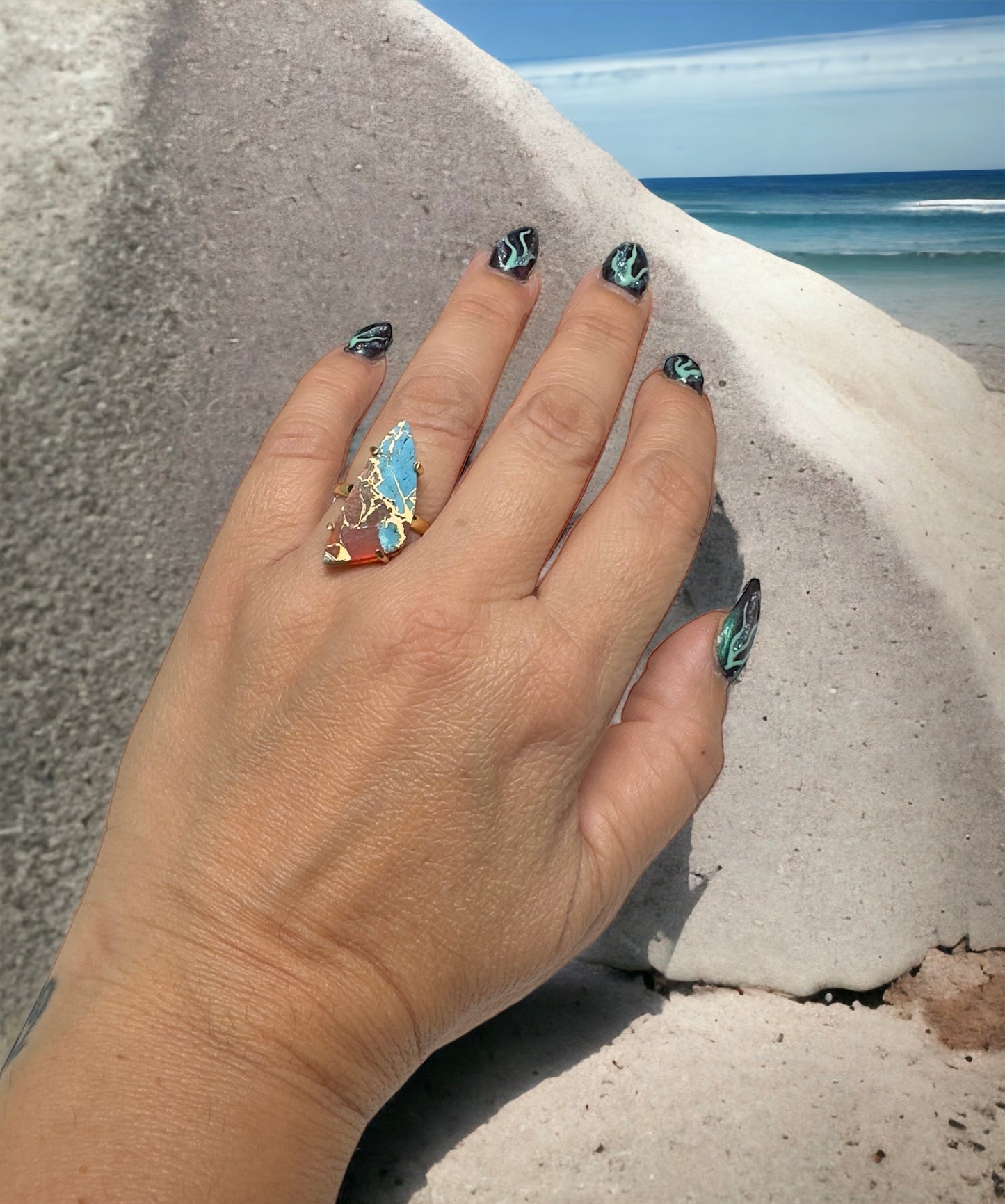 Carnelian And Turquoise Mojave Ring