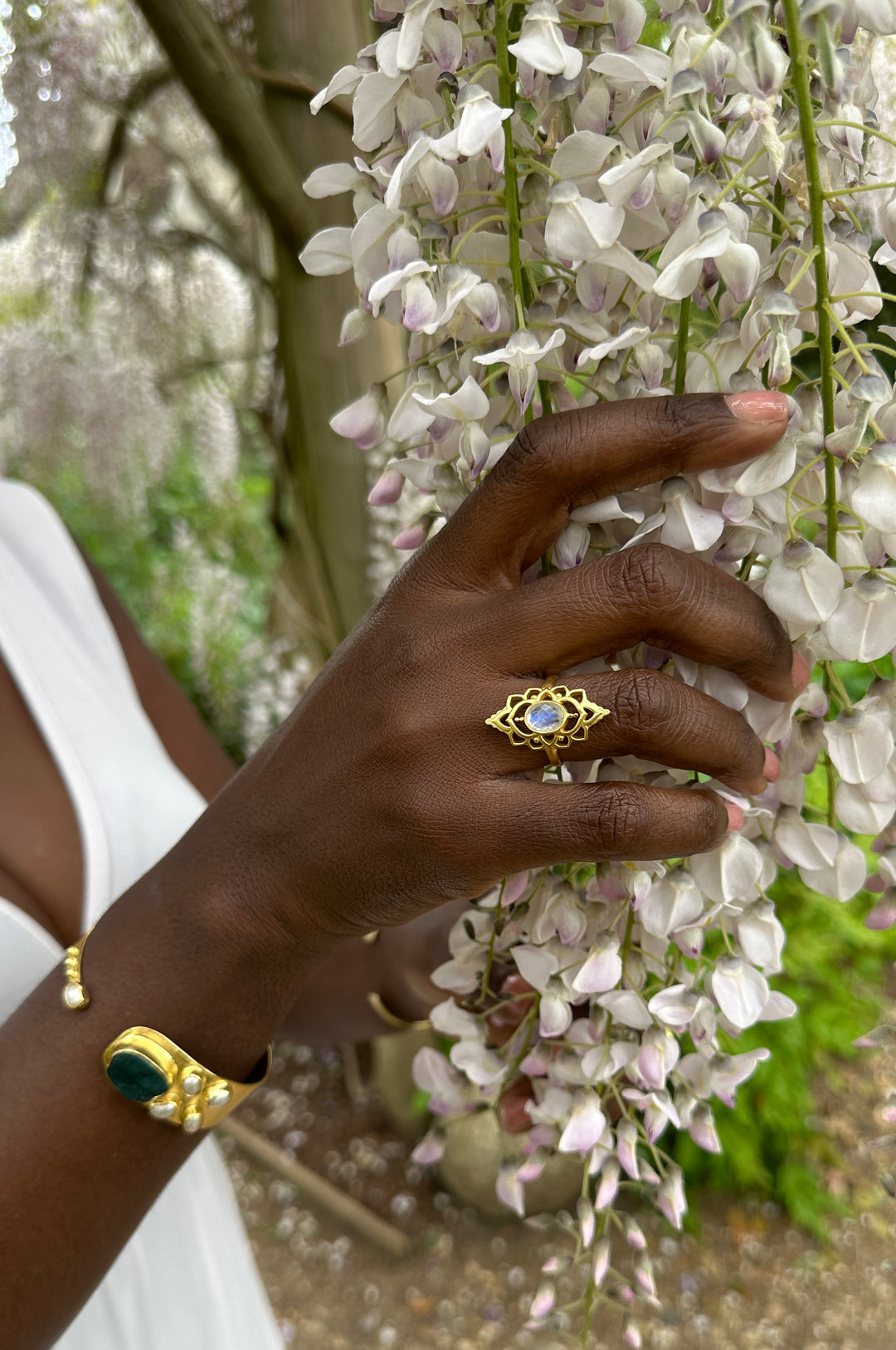 Goddess Bloom Rainbow Moonstone Ring