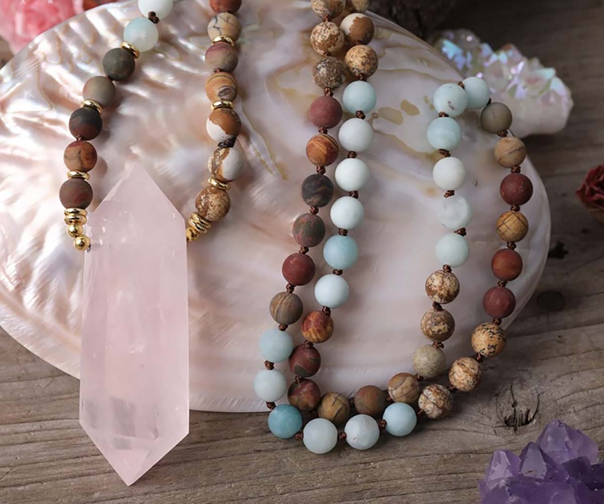 Rose Quartz Double Pointed with Amazonite, Picasso & Picture Jasper