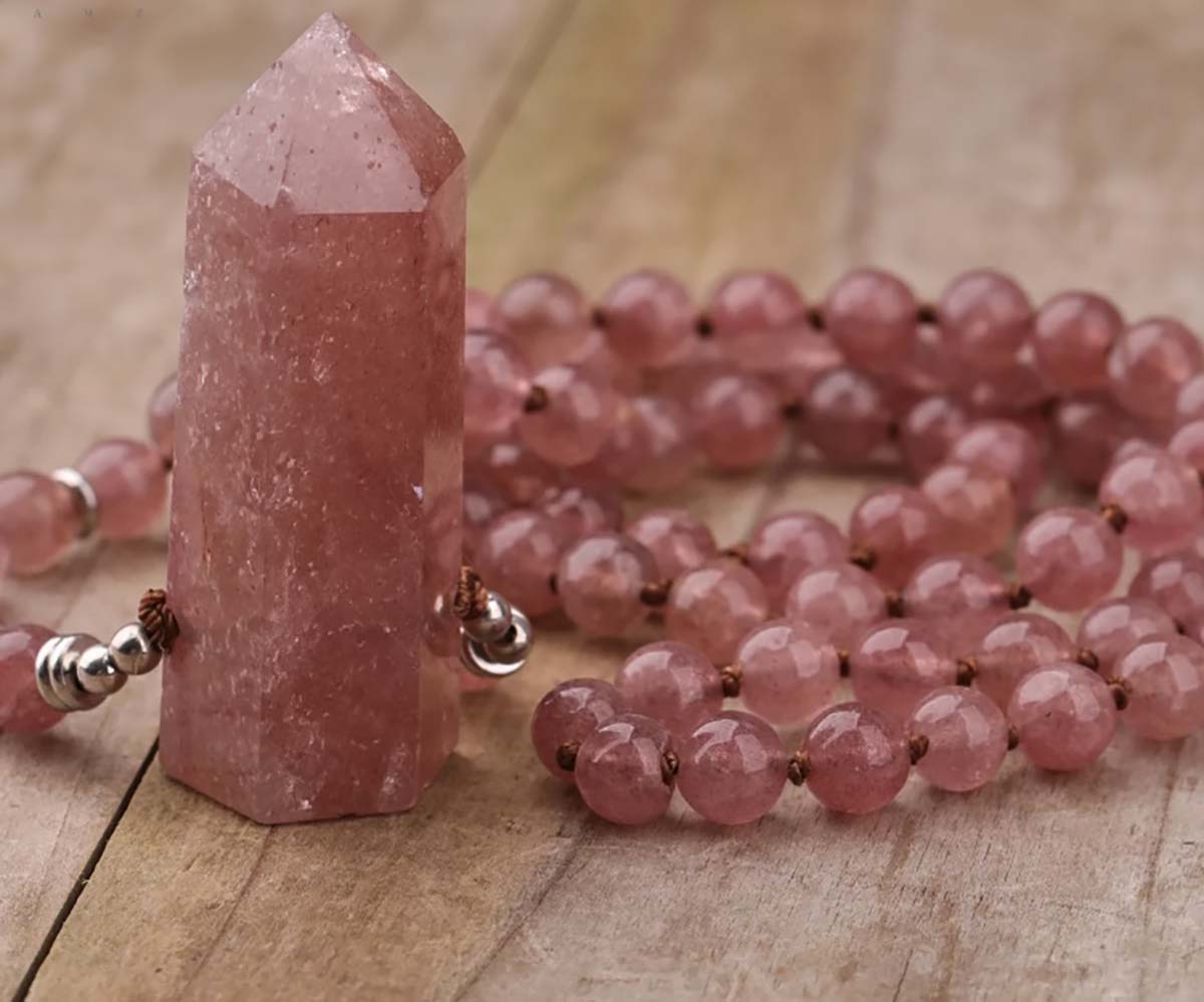 Strawberry Quartz Mala Necklace