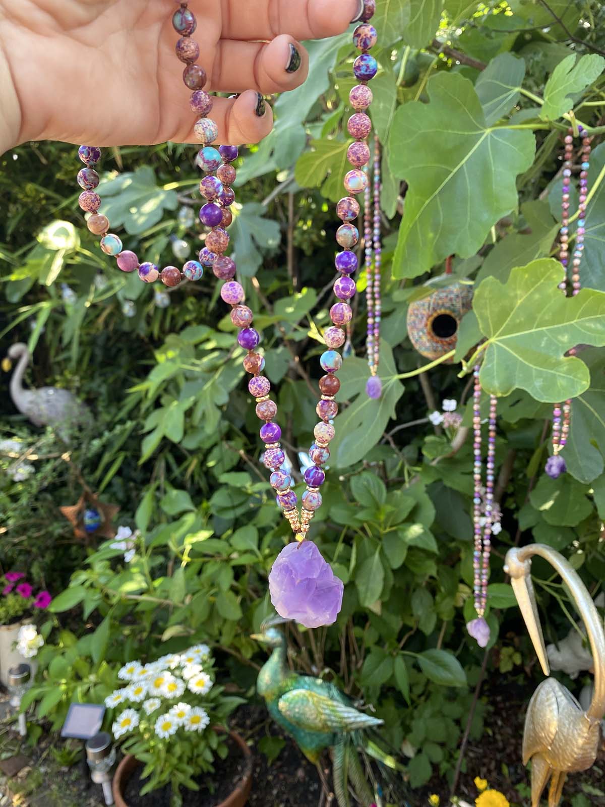 Sea Sediment Jasper with Amethyst Raw stone necklace